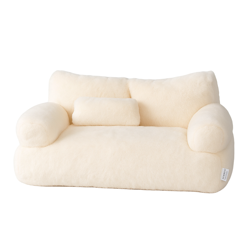 Cream-colored pet bed on a white background