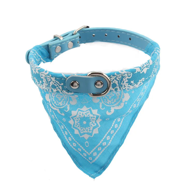 Blue bandana with white patterns on a white background