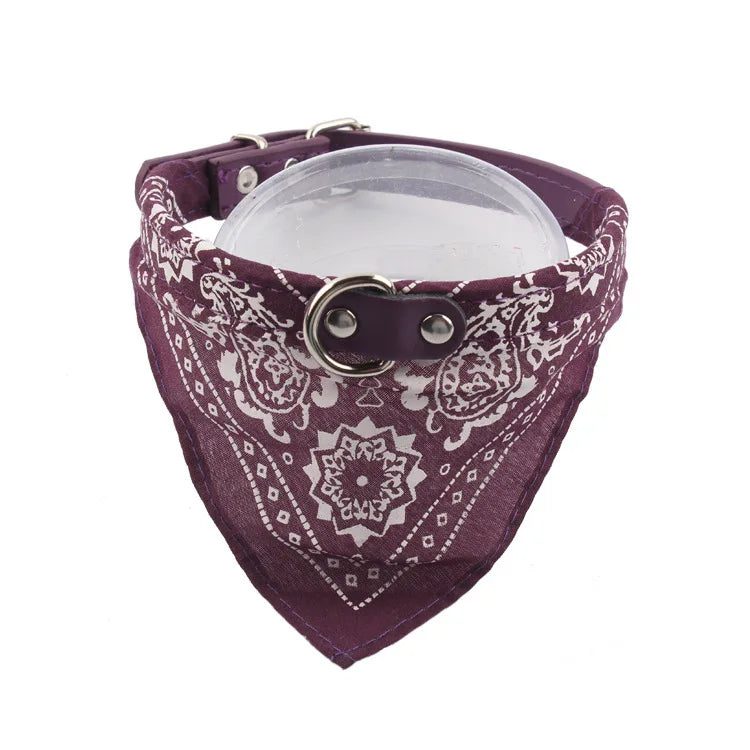 Purple bandana with white patterns on a white background