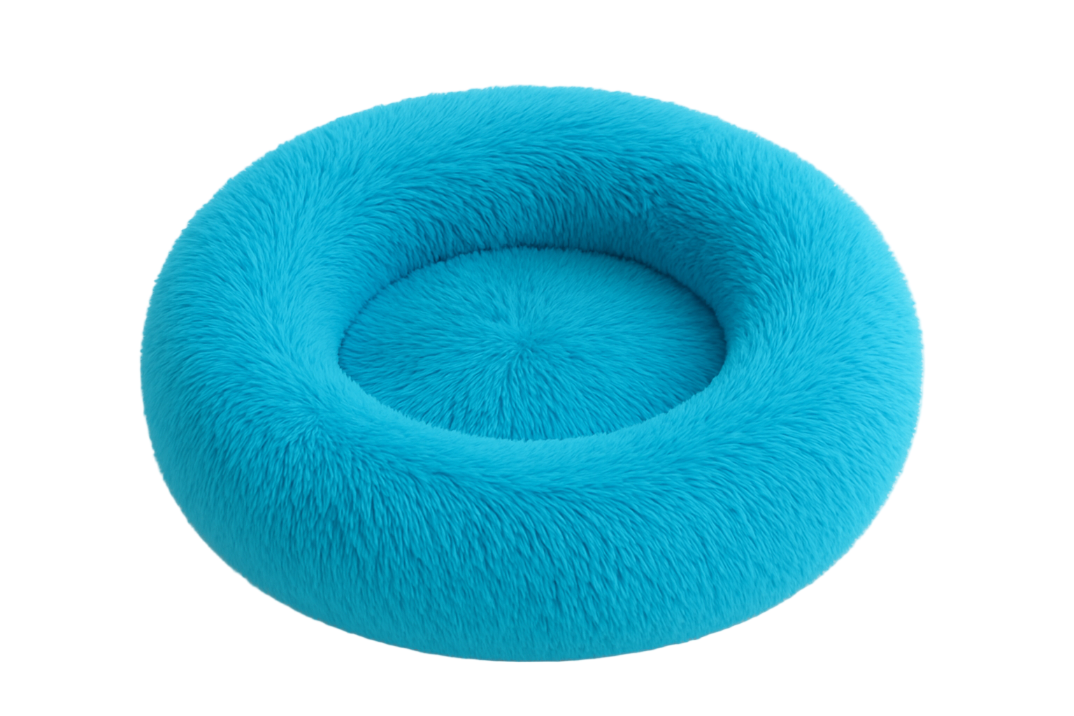 Turquoise donut-shaped pet bed on a white background