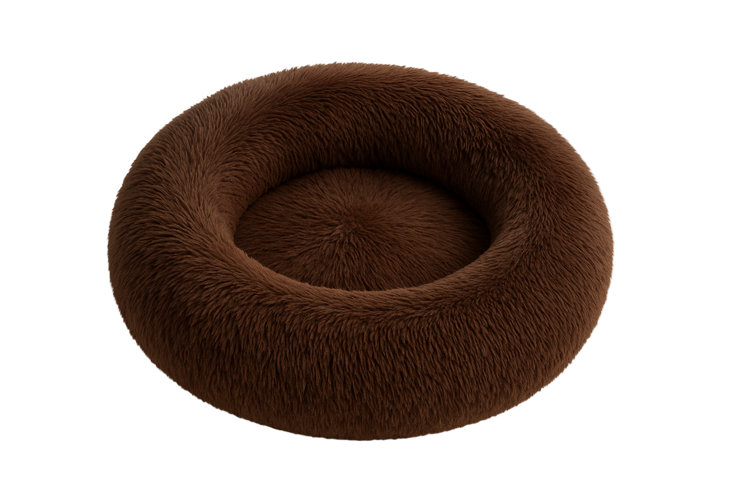 Brown fur donut pet bed on a white background