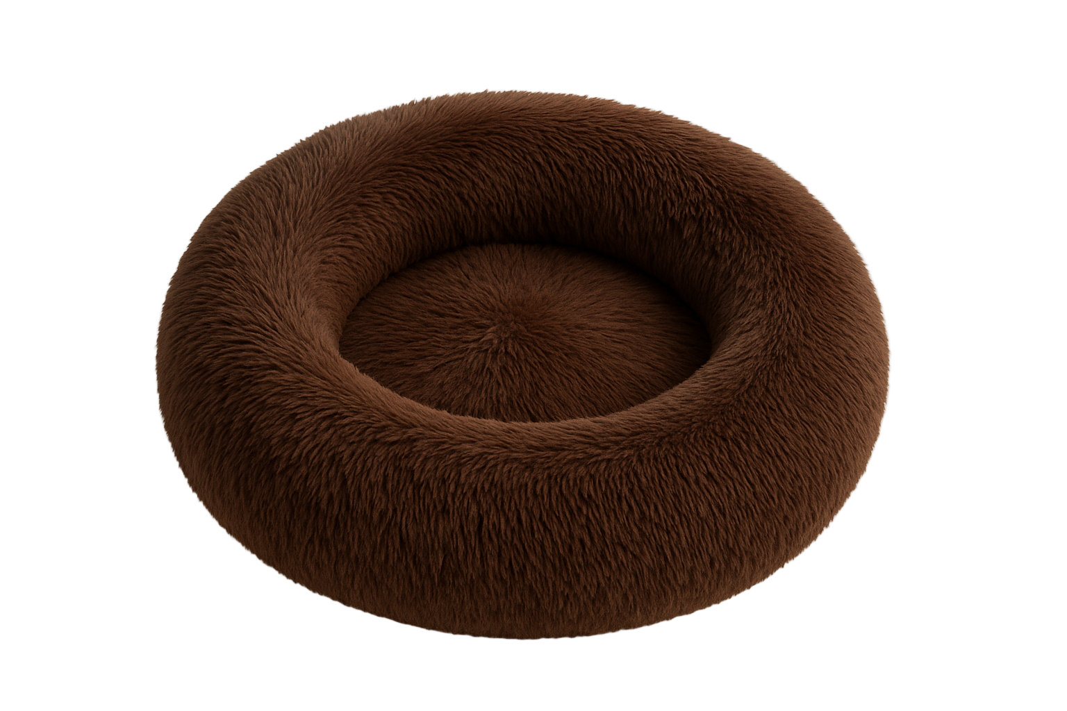 Brown fur donut pet bed on a white background