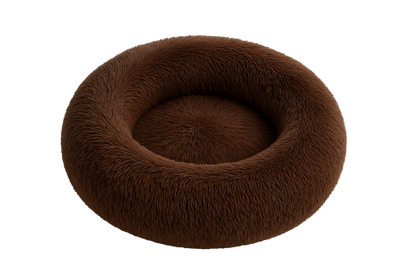 Brown fur donut pet bed on a white background