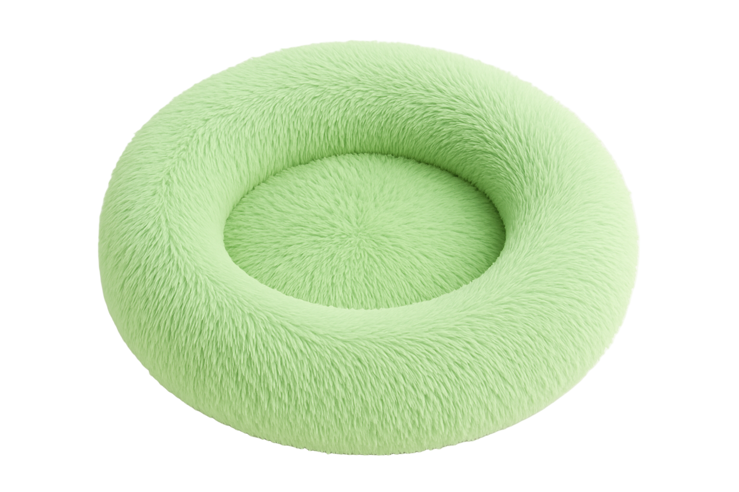 Light green donut-shaped pet bed on a white background