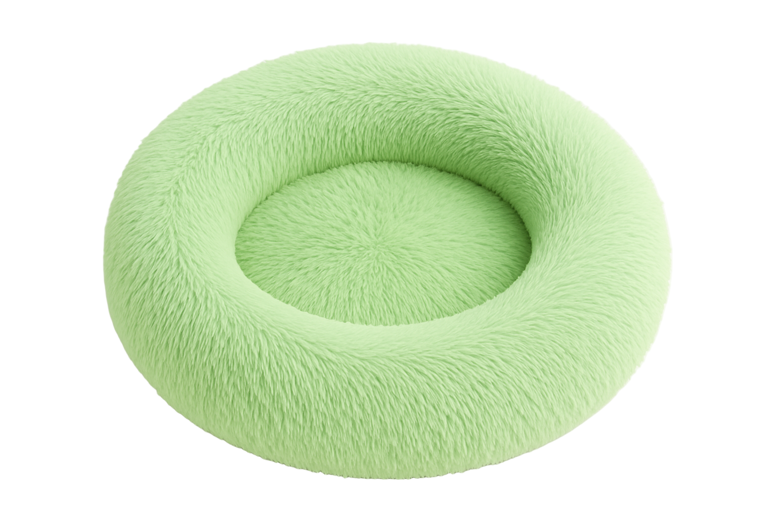 Light green donut-shaped pet bed on a white background