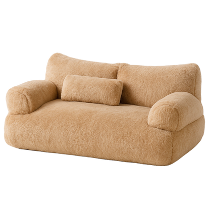 Beige plush sofa on a white background