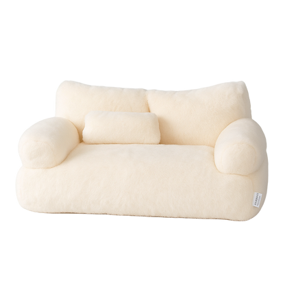 Cream-colored pet bed on a white background