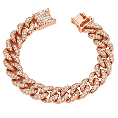 Rose gold bracelet with diamond accents on a white background