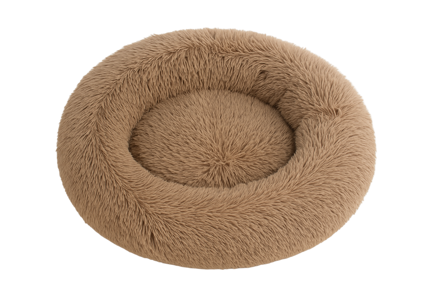 Brown fluffy pet bed on a white background