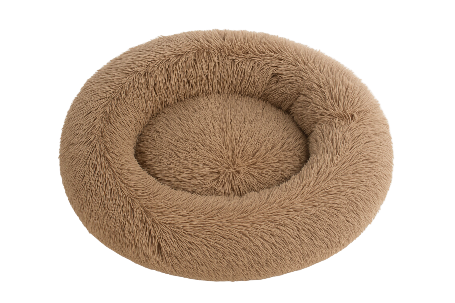Brown fluffy pet bed on a white background