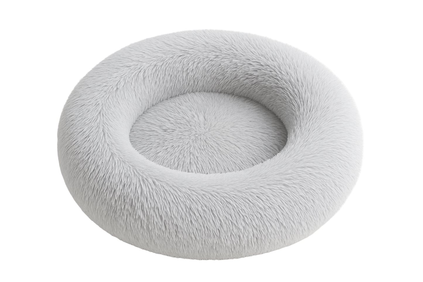 Fluffy gray donut pet bed on a white background