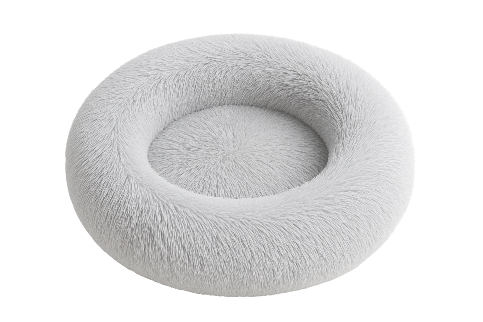 Fluffy gray donut pet bed on a white background
