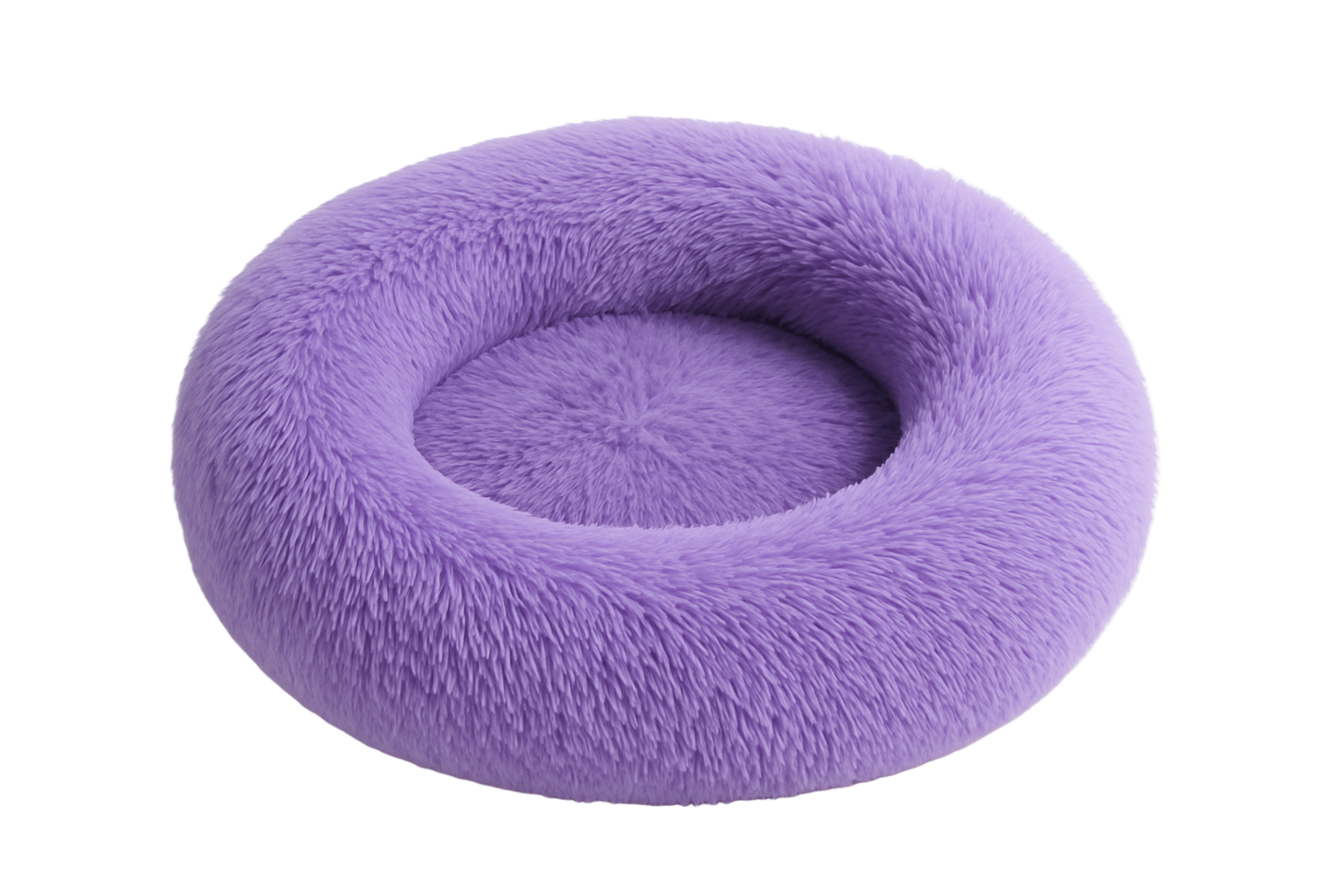 Purple donut-shaped pet bed on a white background