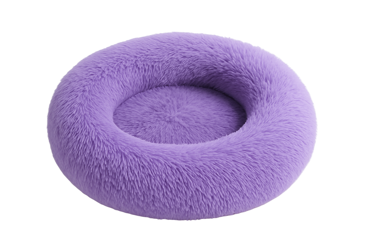 Purple donut-shaped pet bed on a white background